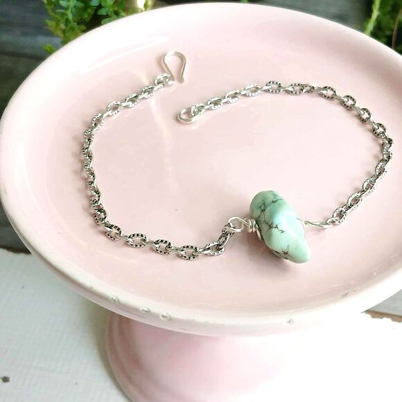 Boho Chic Dyed Howlite Crystal Anklet Bracelet, Adjustable Gemstone Jewelry - Picture 1 of 3